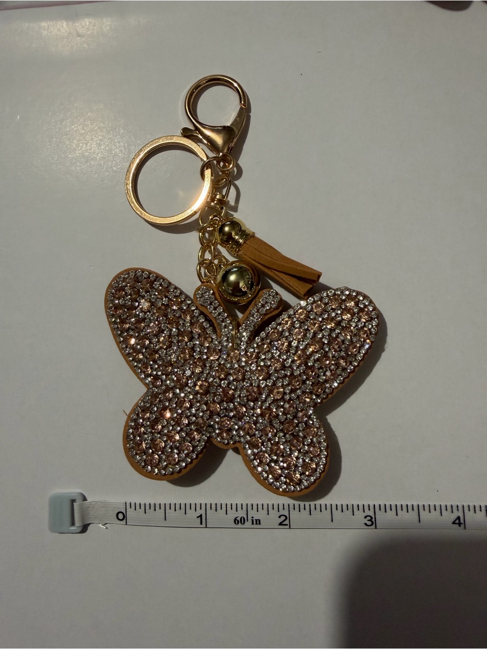 Rhinestone Butterfly Keychain/ Purse Charm Gold Hardware